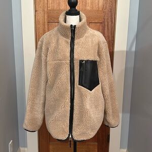 Anine Bing fleece jacket with leather trim size small